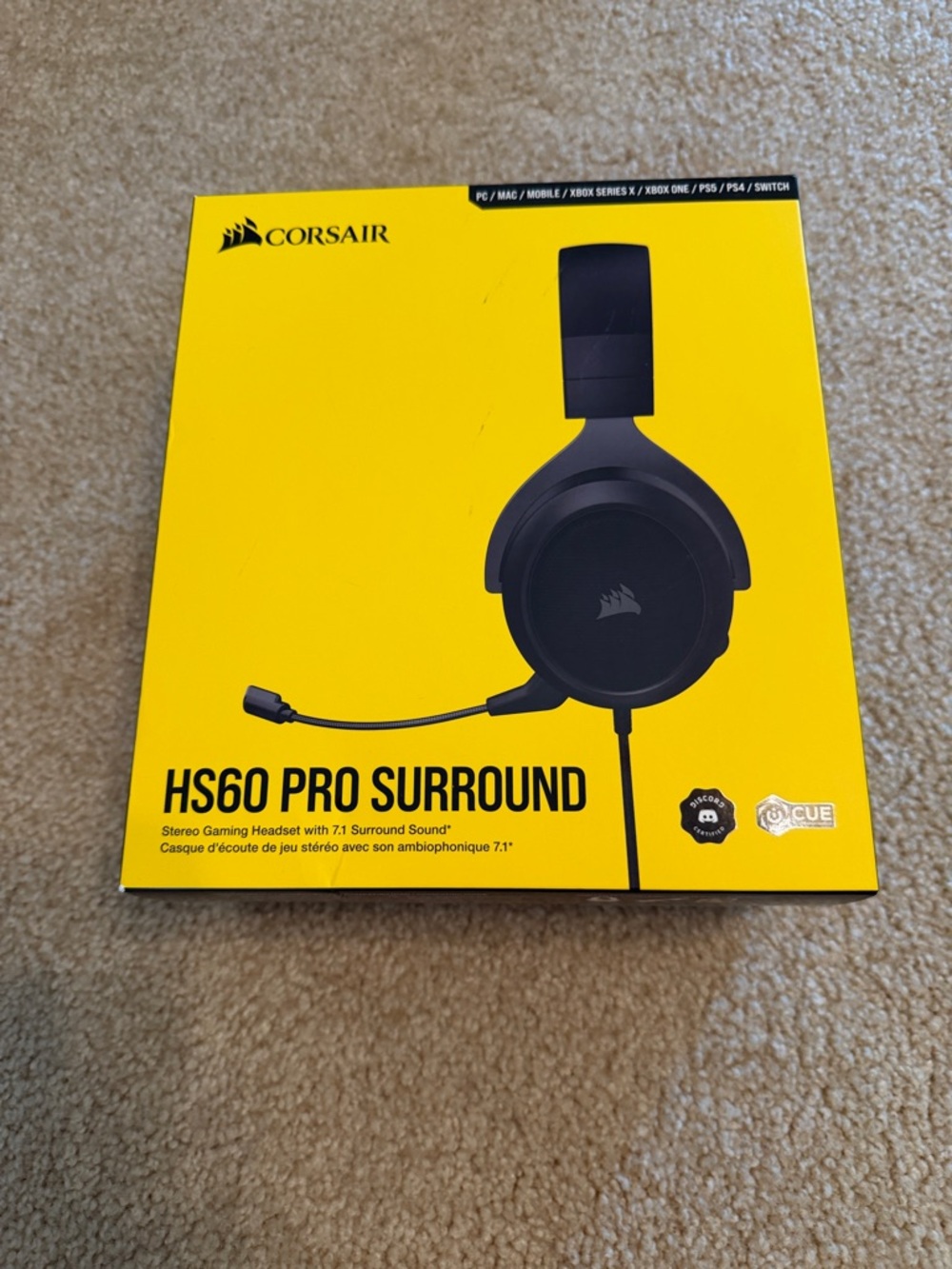 Corsair HS60 Pro Surround Gaming Headset - Black and Yellow Packaging
